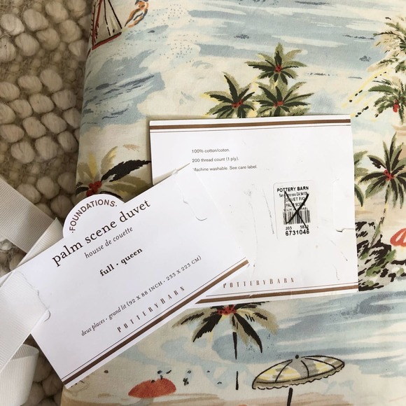 Pottery Barn Beach Theme Palm Trees Sailboat Tiki Hut Duvet Cover Full Queen - Picture 3 of 3